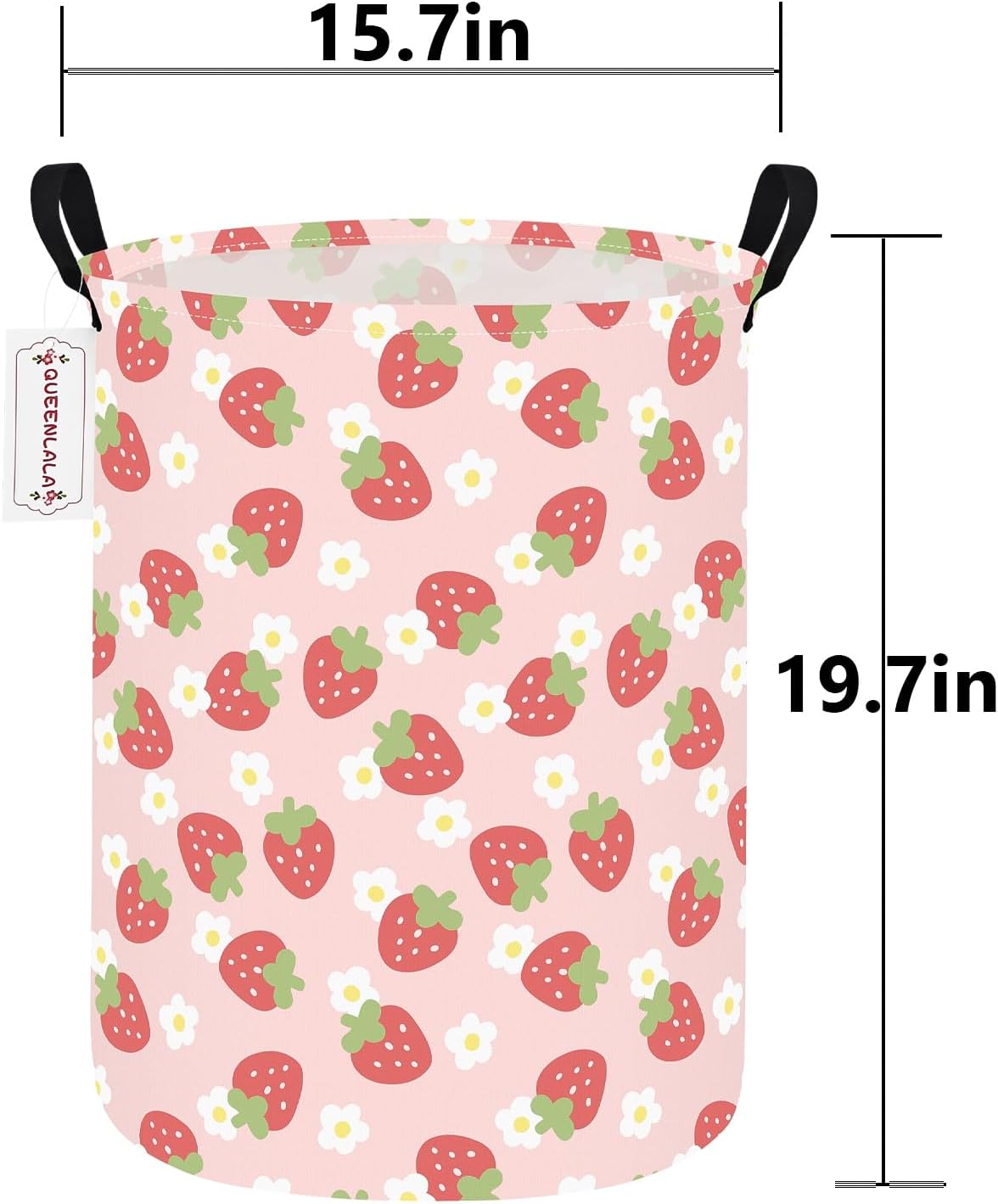 Round Waterproof laundry basket, Laundry Hamper for Nursery, Kids Toy Box Storage for Girls Boys, Diaper or plush toy gift basket, Foldable Fabric Basket(Round-Pink Strawberry)