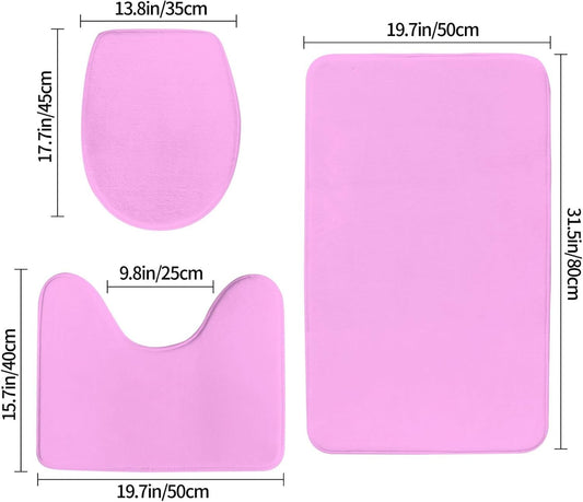 Bathroom Rugs Sets 3 Piece - Light-Pink Print Absorbent Non Slip Washable Bath Mats, U-Shape Toilet Lid Cover, Contour Mat, Soft Shower Mats Bath Rug Mat for Bathroom Tub Toilet