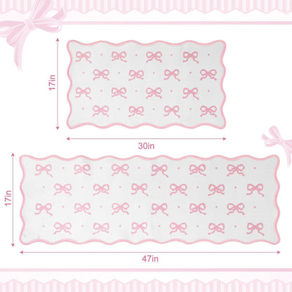 Tinideya Pink Bow Kitchen Rug Mat Set of 2 Scalloped Cute Non Slip Short Plush Kitchen Rug Coquette Aesthetic Room Decor Preppy Carpet Mat for Office Floor Sink Laundry 17" x 30", 17" x 47"