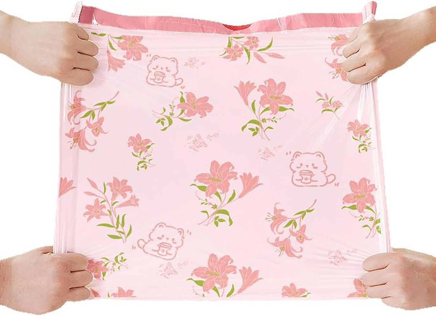 4 Gallon Small Trash Bags 78pcs Tearing-Free Drawstring for Bathroom Office Home Bedroom Trash Can with Pink Lily Printed Garbage Basket Bags