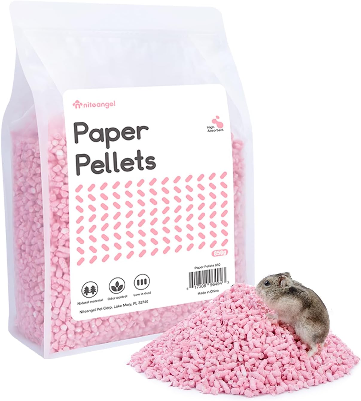 Niteangel Hamster Paper Pellets Bedding 1.8LB / 850g Small Aninam Bedding for Syrian Dwarf Hamsters Gerbils Mice Mouse Lemming Degus or Other Small-Sized Pets (Pink)