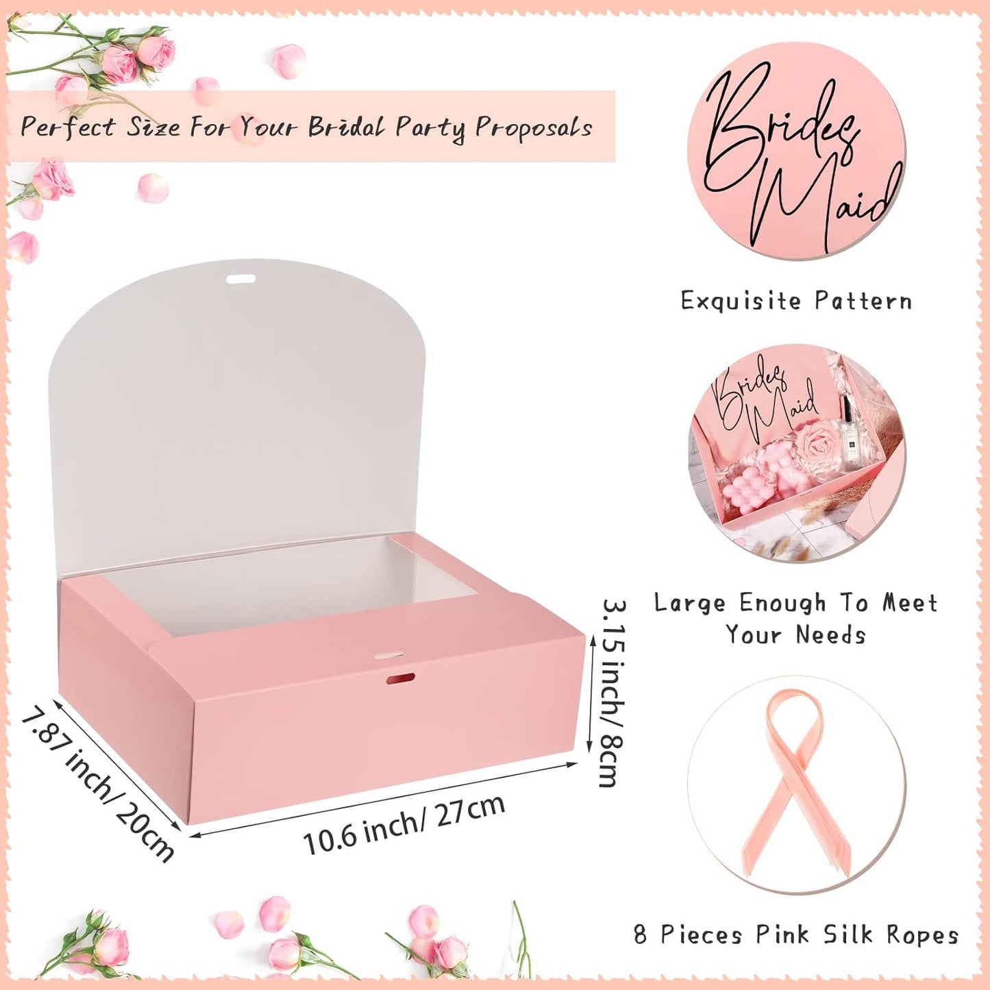 8 Pack Pink Bridesmaid Proposal Gift Boxes with Ribbon 7.87 x 10.6 Inch Will You Be My Maid of Honor Bridesmaid Boxes for Wedding Bridal Shower Packaging Supplies Birthday Party Favors