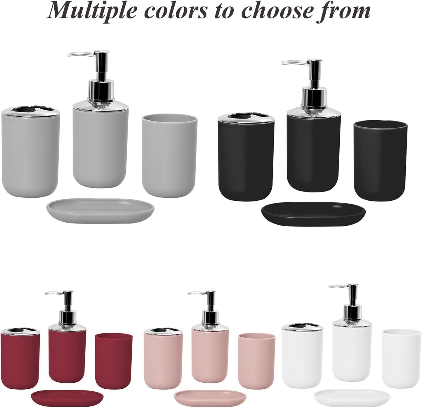 Matte Pink Bathroom Accessories Set, 4 Piece Plastic Bathroom Toothbrush Holder Set, Include Soap Dispenser, Toothbrush Holder, Rinse Cup, Soap Dish, Boho Pink Bathroom Decor for Home, Bathroom Set
