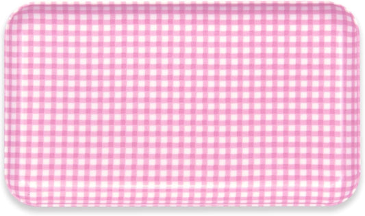 TATSU-Craft NR Non Slip Serving Tray with Picnic Gingham Check, Blush Pink, Microwave Safe Plastic Tray, 8.5 x 4.9 Inches, Ideal for Cafeteria, Restaurant, Cafes, Home, Placemat, Snacks, Drinks, More