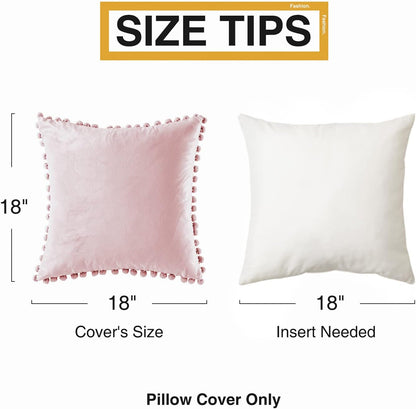 Top Finel Blush Pink Throw Pillow Covers 18x18 Inches for Couch Aesthetic Decorative Sofa Pillow Covers Set of 2 Soft Velvet Cushion Cover Pillow Cases with Pom-poms for Bedroom Livingroom Office Car