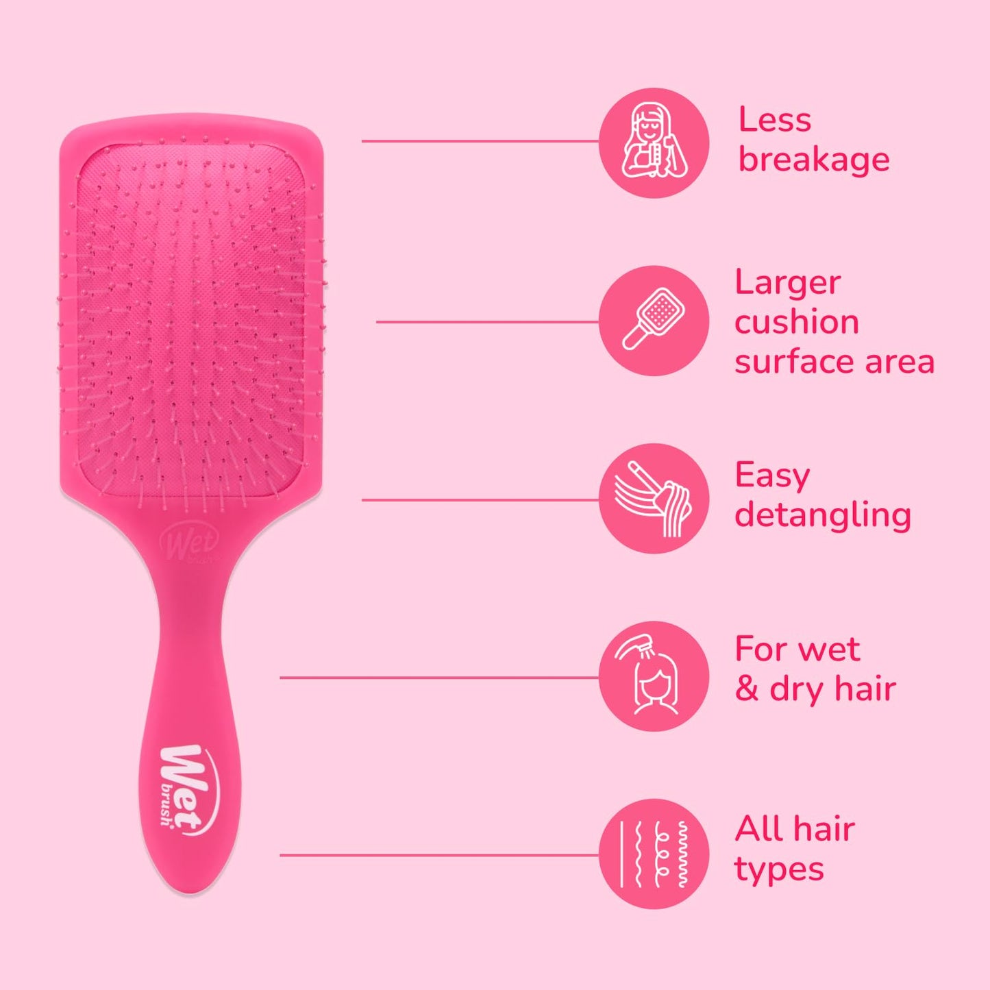 Wet Brush Paddle Detangler Hair Brush, Pink Frost - Ultra-Soft IntelliFlex Detangling Bristles with AquaVent Design - Spread Hair Treatments Evenly - Glides Through Tangles For All Hair Types
