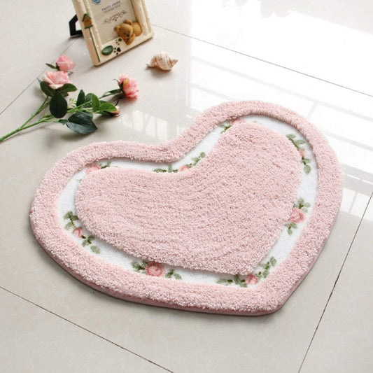 Floral Rose Heart Shape Bathroom Mat Rug Floor Decoration Carpet, Soft Bathroom Rugs Mat Non Slip Door Mat Floor Mat for Home Kitchen, Living Room,Toilet (Pink)