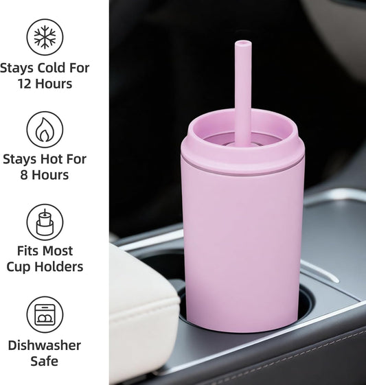 BJPKPK Insulated Tumbler with Lid and Straw,20 oz Stainless Steel Travel Coffee Mug,Spill Proof Thermal Cup,Keep Drinks Cold and Hot,Light Pink