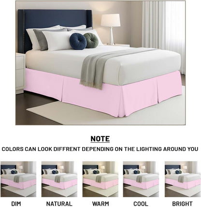 SGI bedding 15 inch Drop Bed Skirt Queen Size Platform Style with Secure Fit, Classic Tailored Look, Elegant Pleated Style Dust Ruffle, Split Corners, Wrinkle Resistant Microfiber - Pink
