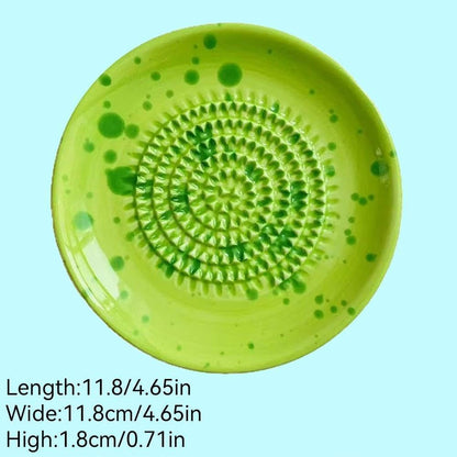 Premium Ceramic Garlic Grater Plate，Multifunctional Grater Plate For Fruit and Vegetable Puree,Hand-Painted Splatter Pattern- For Cheese Garlic, Ginger, Chocolate (PINK, 4.7In)