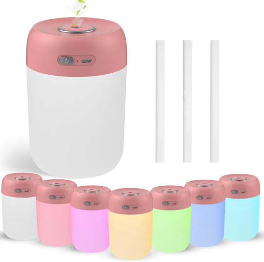 Portable Small Humidifier, 650ml Colorful Mini Humidifier for Bedroom, Office Desktop, Baby Room, Plants, Cool Mist Humidifiers(Deep Pink)