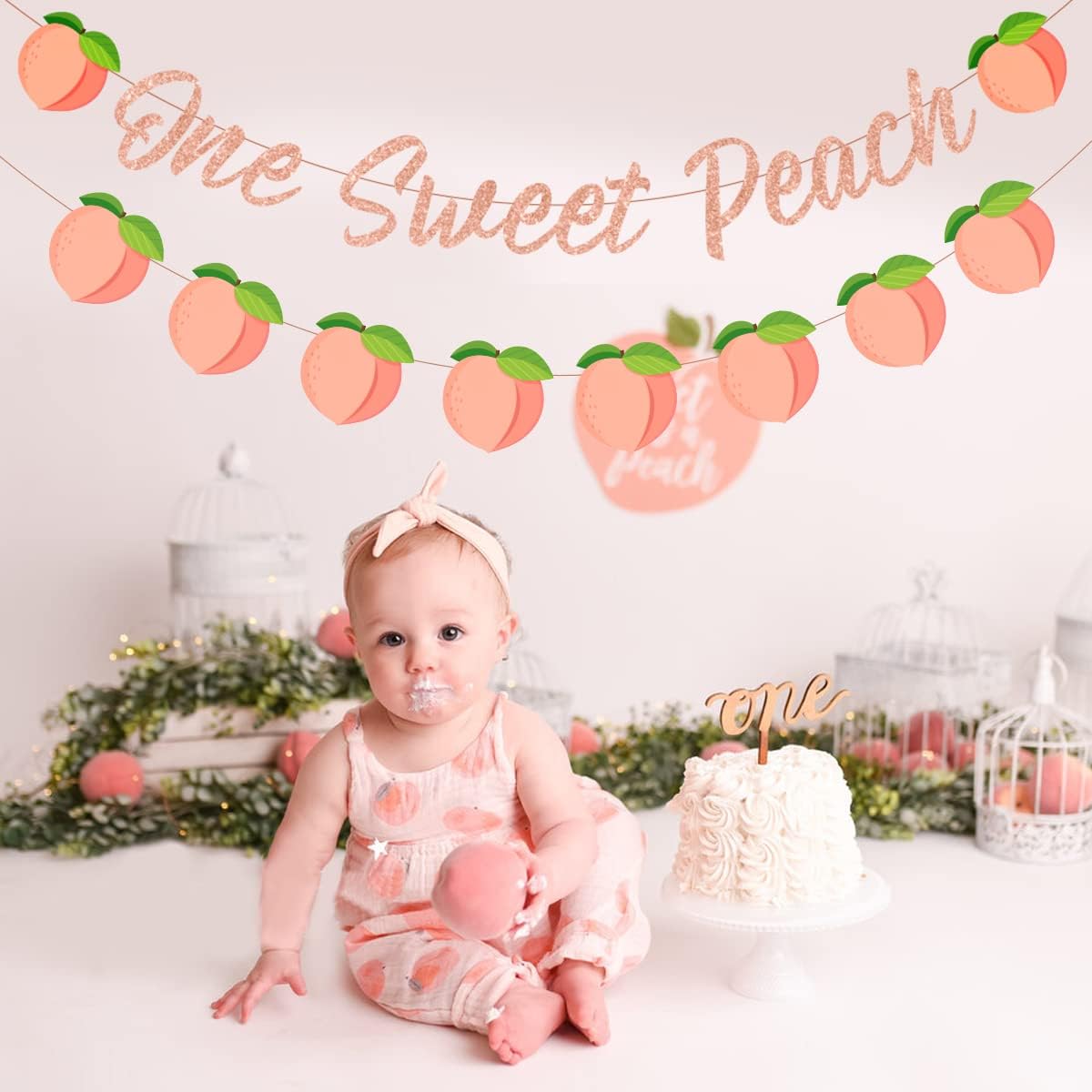 One Sweet Peach Birthday Banner One Sweet Peach Birthday Decorations Glitter Peaches Party Banner for 1st Birthday Decorations for Girls, Baby Shower, First Bday Peaches Party Decoration