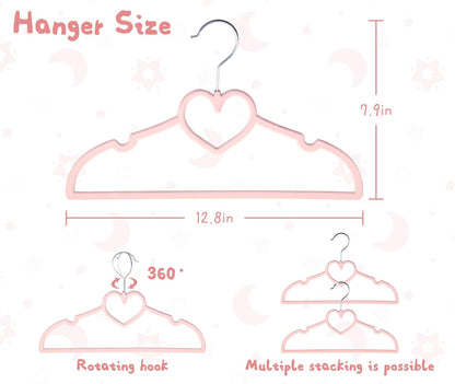 GOSCHE Kids Velvet Hangers (12.8 Inch - 50 Pack), Non-Slip Baby Clothes Hangers for Closet, Ultra Slim Space Saving Children Hanger, 360Degree Swivel-Hook, Infant/Toddler Hangers, Dark Pink