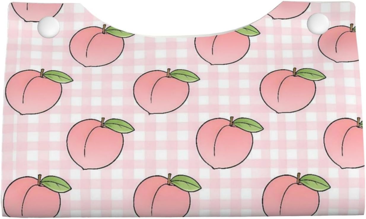 Fruit Peach Pinks Plaid Long Tissue Box Cover Paper Holder Home Decor 7.9'' x 4.9'' x 4.5''