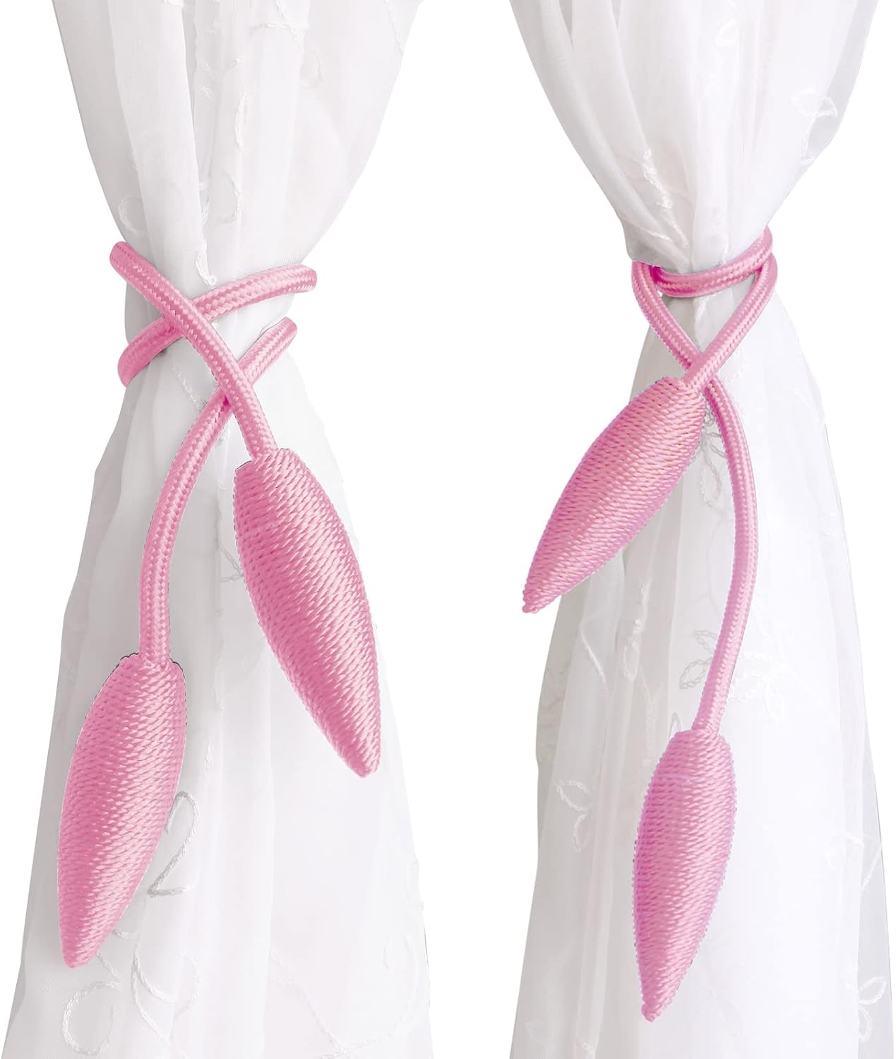 Valea Home 2 Pieces Curtain Tiebacks Clips Creative Window Drape Twist Tie Backs European Style Custom Made Curtain Holders Decorative Draperies Holdbacks, Pink