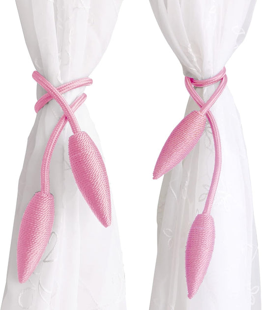 Valea Home 2 Pieces Curtain Tiebacks Clips Creative Window Drape Twist Tie Backs European Style Custom Made Curtain Holders Decorative Draperies Holdbacks, Pink
