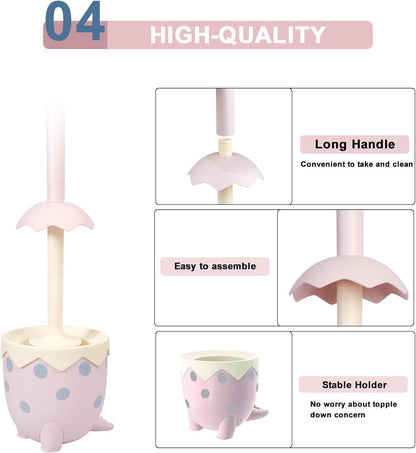 Dinosaur Shape Toilet Brush, Cute, Compact, 1-Pack, Pink, TPR Bristles
