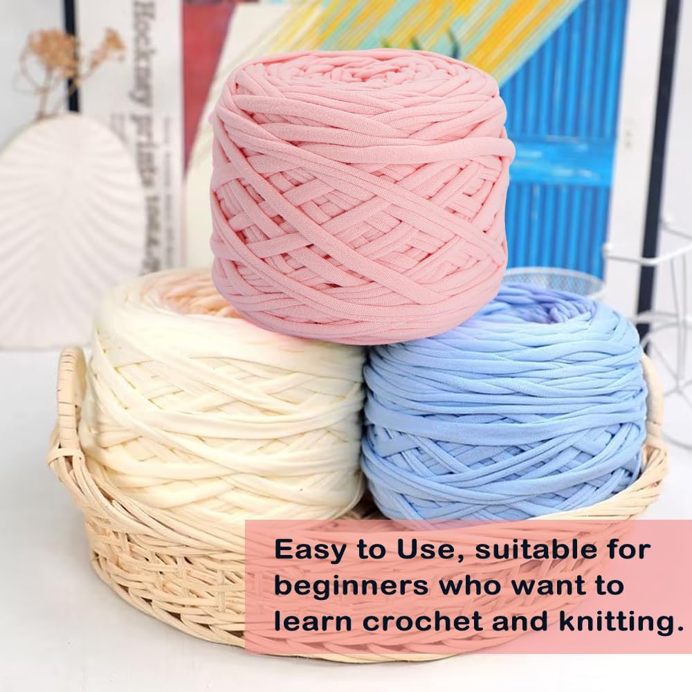 200g T-Shirt Yarn Elastic Fabric Crochet Cloth for DIY Knitting, Spaghetti Thick Knitting Yarn for Hand DIY Bag Basket Cushion Crocheting Projects,Home Decor(Peach Blossom)