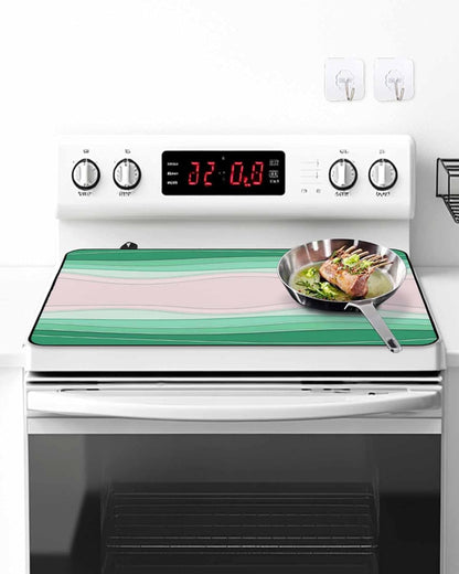 Stove Top Covers for Electric Stove, Green Stripes Induction Cooktop Cover Protector, Light Pink Ombre Simple Abstract Lines Range Mat for Glass Top Stove, Dish Drying Mat Kitchen Countertop, 28"x20"