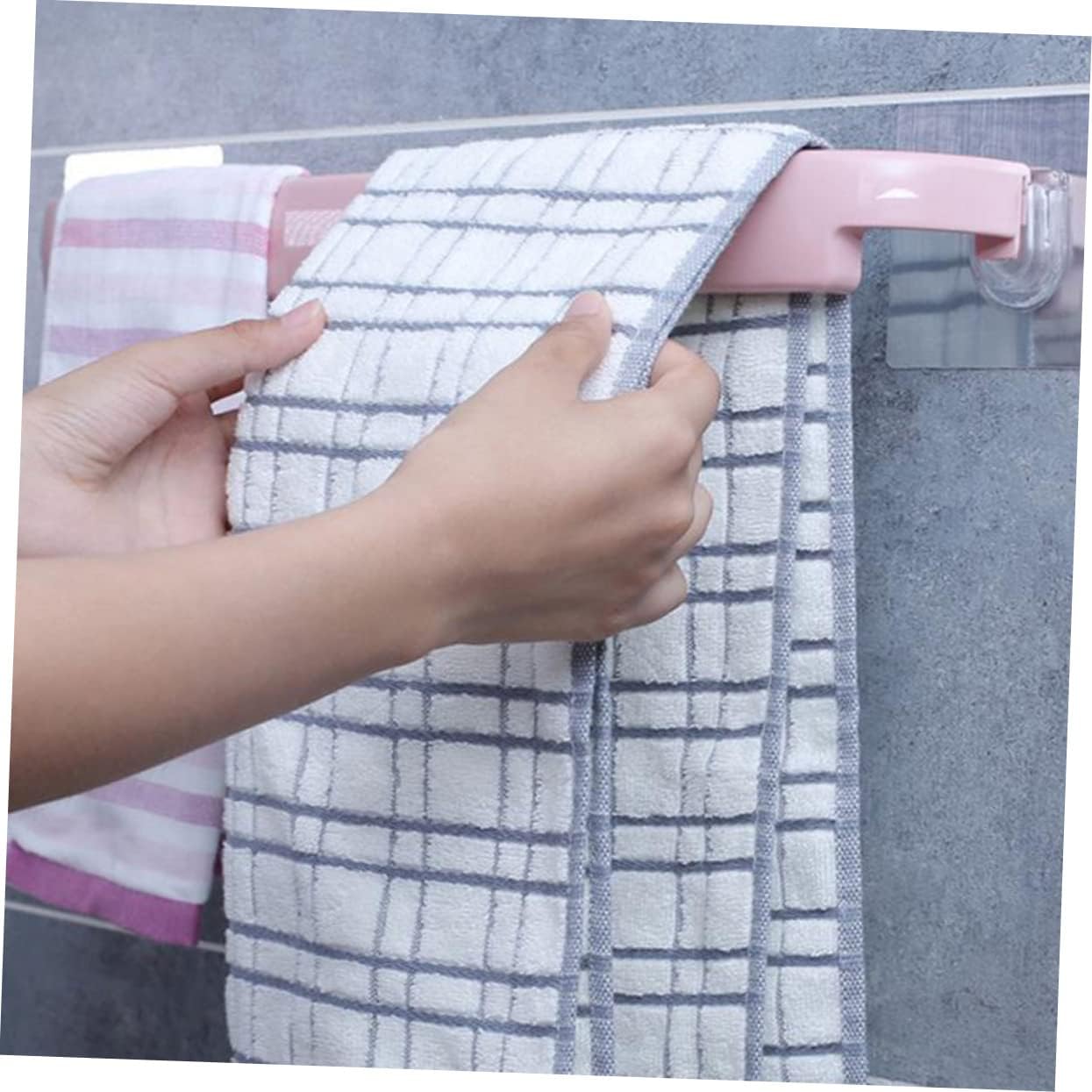 1pc Wall-Mounted Self Adhesive Towel Rack No Drill Towel Storage Shelf for Bathroom and Kitchen Pink Single Rod Design Easy Installation Space-Saving
