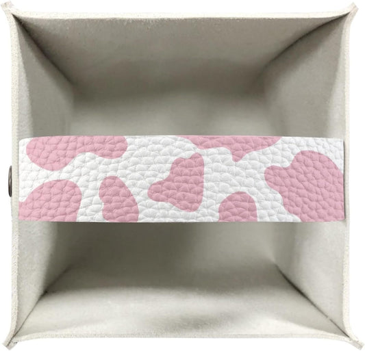 Pink Cow Print PU Leather Tissue Box Cover Square Facial Tissue Holder Facial Paper Organizer Dispenser for Bathroom,Vanity Countertop,Tabletop,Car