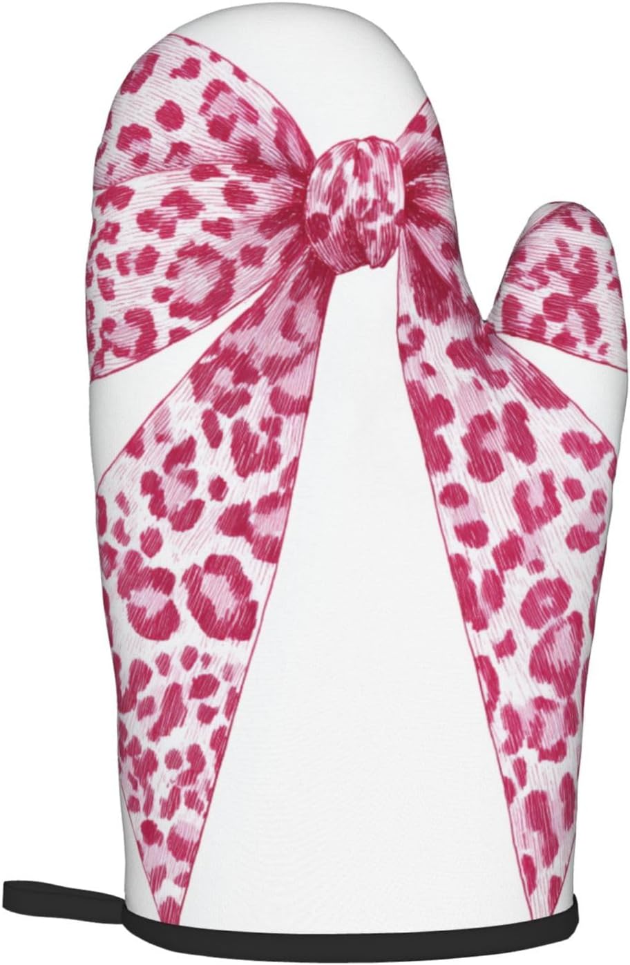 Light Pink Leopard Bow Oven Mitts and Pot Holders Sets,Heat Resistant Potholder Kitchen Decor for Cooking Baking BBQ, Oven Glove Set