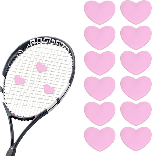Tennis Dampener, Heart Silicone Tennis Racket Dampeners Racket Shock Absorber Reduce Vibration Soft Cute Fit for (Players/Universal Fit for All Racquets) 12 Pcs & Light Pink