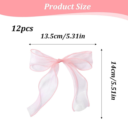 12Pcs Pink Bow Garland, Tulle Bow Garland Pink Bowknot Banner for Party Decoration, Wedding, Birthday, Engagement, Anniversary, Bridal Shower, Bachelorette Party, Baby Shower Decor