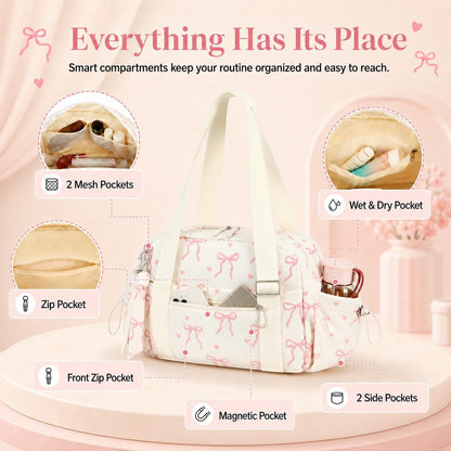 LOIDOU Aesthetic Mini Gym Bag for Women with Wet Dry Pocket, Lightweight Corduroy Dance Ballet Gymnastic Small Tote Bag for Workout Yoga Clean Girl Lifestyle Overnight Weekend Trip