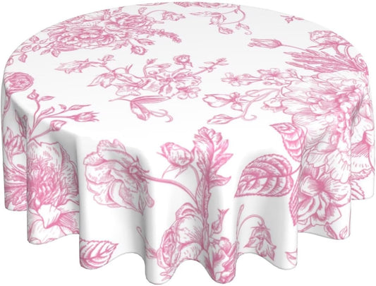BETGINY Pink Floral Tablecloth 60 Inch Round Chinoiserie Flowers Decorative Table Cloth Rustic Fabric Farmhouse Washable Table Cover for Picnic Party Holiday Home Indoor Outdoor