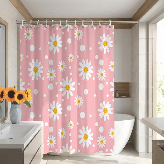 Soft Pink Daisy Polka Dot Shower Curtain - Sweet Style Waterproof Bathroom Decor, 72x72 Inches, Feminine Bathroom Partition Curtain