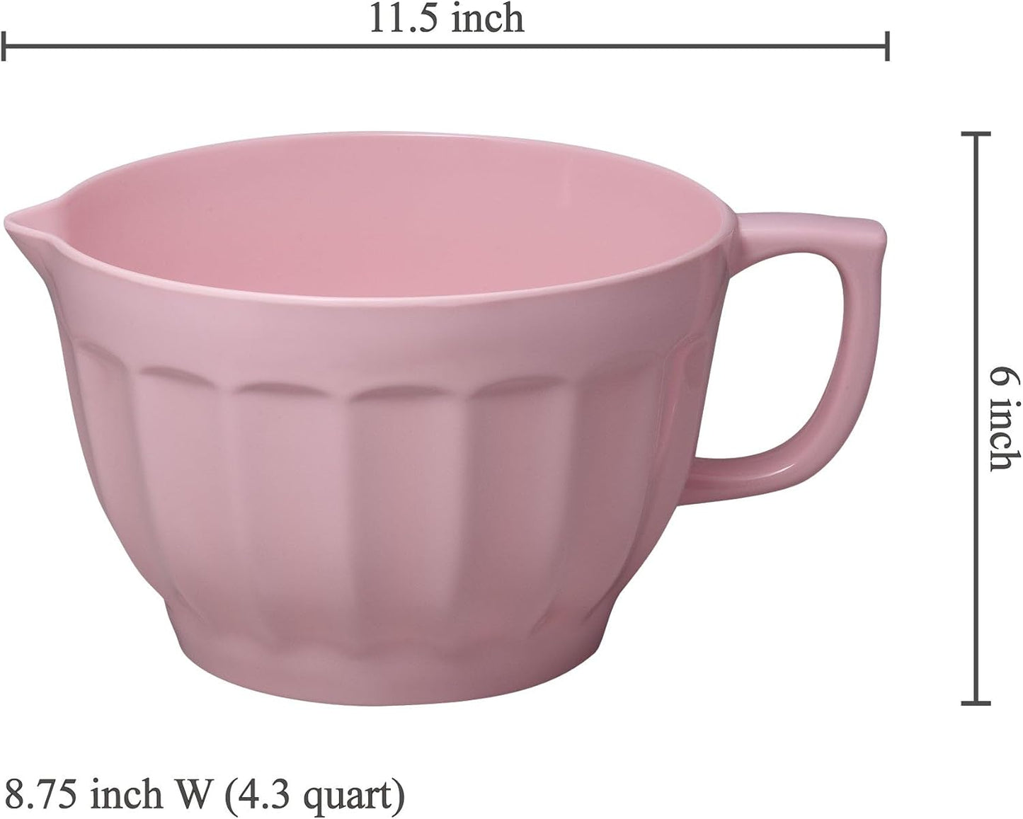 UP 4.3 Quart Latte Style Melamine Batter Bowl with Pour Spout and Handle, Professional Mixing Bowl with Non-Slip Base, Ideal for Pancake and Cake Batter, 11.5 x 8.75 Inch, Pink