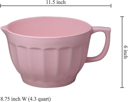 UP 4.3 Quart Latte Style Melamine Batter Bowl with Pour Spout and Handle, Professional Mixing Bowl with Non-Slip Base, Ideal for Pancake and Cake Batter, 11.5 x 8.75 Inch, Pink