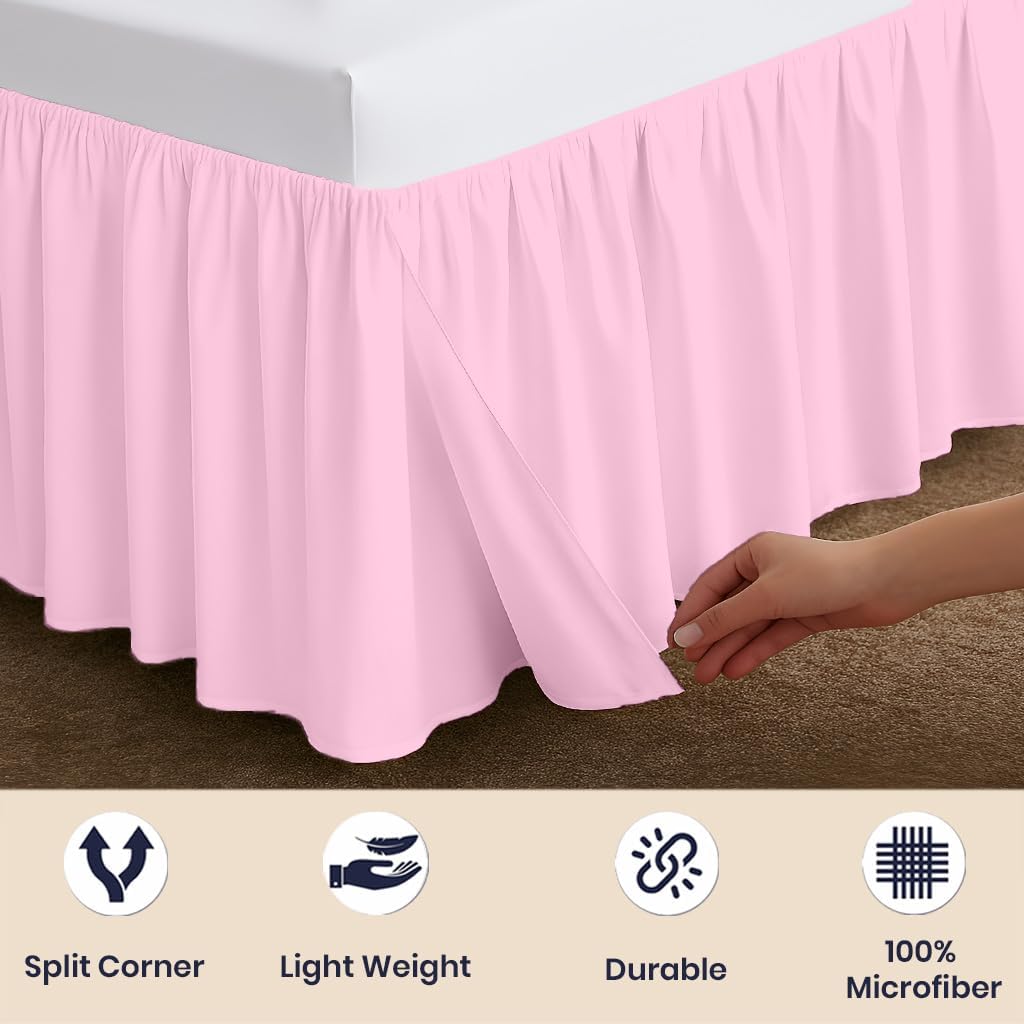 SGI bedding 18 Inch Drop Ruffled Bed Skirt Full Size - Classic Gathered Styling, Platform Style Dust Ruffle with Secure Fit, Split Corners, Wrinkle-Resistant Microfiber - Pink