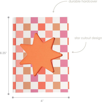 Pearhead Pink & Orange Star Cutout Hardcover Graph Notebook, 6.25x8.25 Grid Journal for Bullet Journaling, Planning & School Notes, 200 Pages