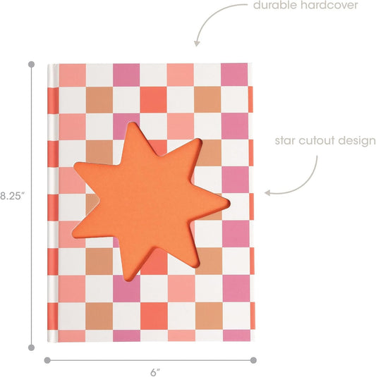 Pearhead Pink & Orange Star Cutout Hardcover Graph Notebook, 6.25x8.25 Grid Journal for Bullet Journaling, Planning & School Notes, 200 Pages