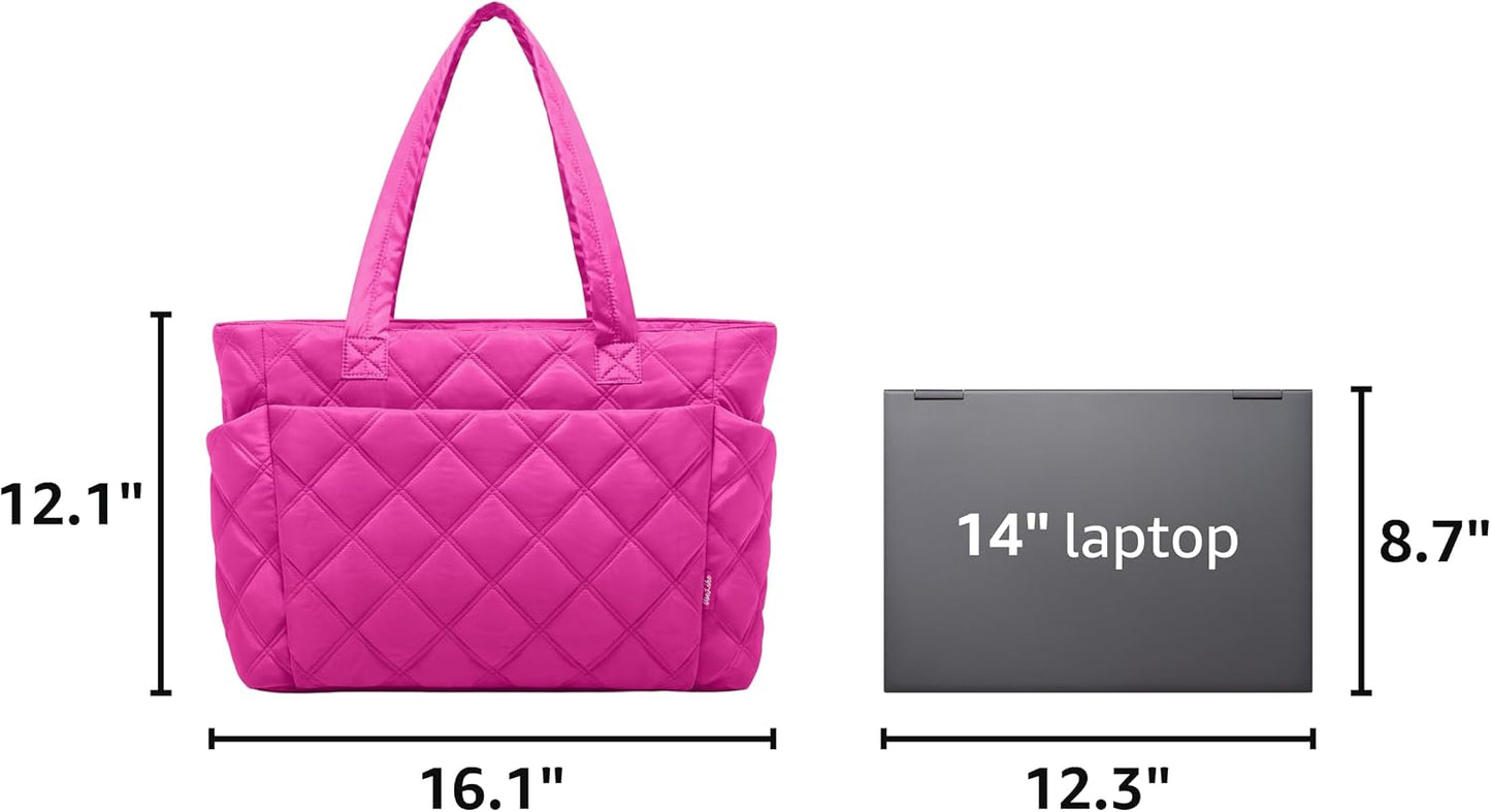 Uselike Tote Bag for Women, Lightweight Puffer Tote Work Bags with Compartments for Travel, Quilted Shoulder Bag with Zipper