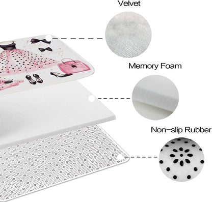 TheBlackSpot Bathroom Rugs Sets 3 Piece Pink Cute Bow Bathroom Mat Set Girly Girls Aesthetic Pretty Women Funky, Memory Foam Bathroom Rugs, U-Shaped Toilet Rug Non Slip Absorbent Pink