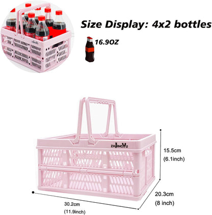 ZHJINGYU crates for storage,plastic baskets for organizing,collapsible shopping basket,foldable crate with Handles,collapsible storage crate,car basket,for Kitchen,Bathroom,Medicine.small,Pink