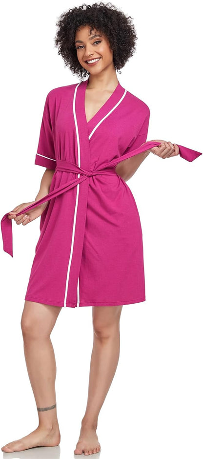 COLORFULLEAF Womens Bamboo Short Robes Lightweight Kimono Cotton Robe Soft Knit Bathrobe Ladies Loungewear with Pockets