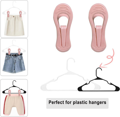 TOFIIGREM Pink Hangers Clips 60 Pack, Multi-Purpose Plastic Clips for Plastic Hangers Velvet Hanger, Clothes Pins for Skirt Pants