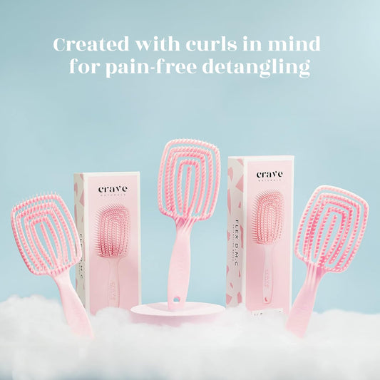 Crave Naturals FLEX DMC Detangling Brush for Thick Hair - Glide Thru Detangling Brush - Detangler for All Hair Types - Flexible Layers Square Paddle Hairbrush - Pink - Comfort Grip