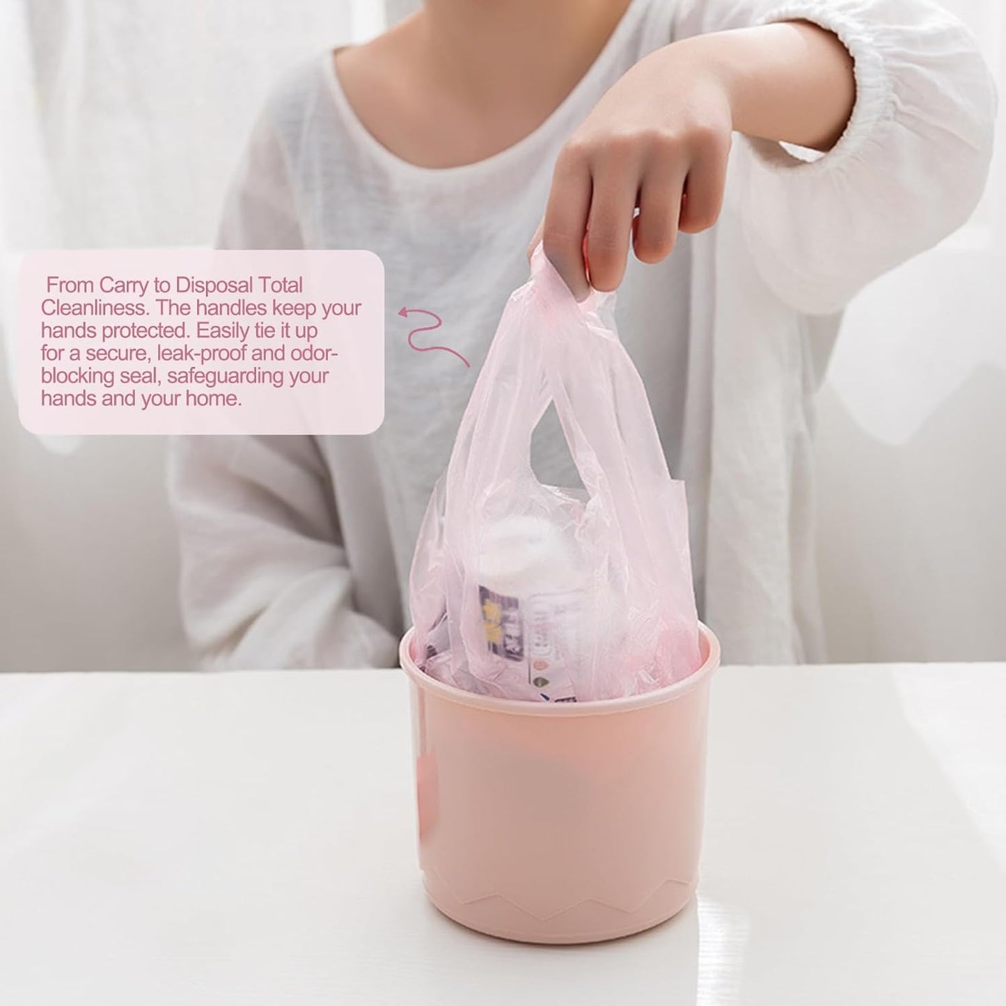 0.5 Gal Trash Bags,Mini Strong Garbage Bags for Mini Desktop Trash Can,180 Counts(6 Rolls),with Handle (Pink)