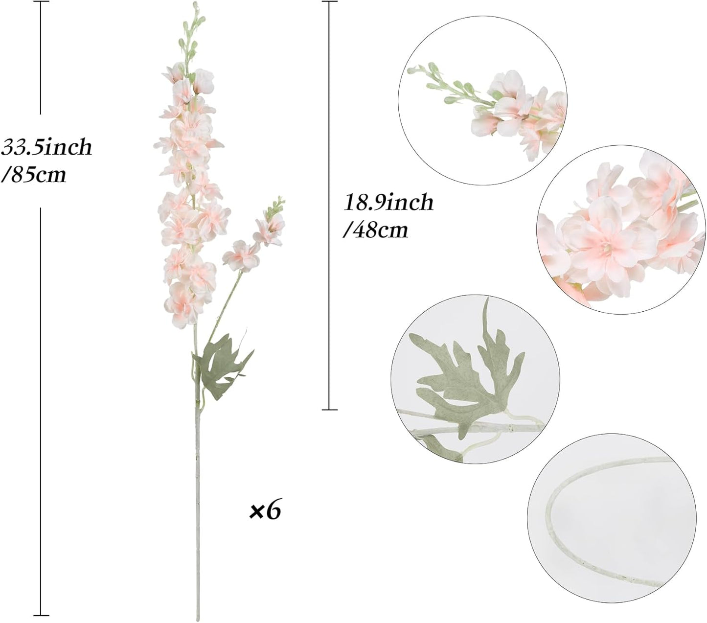 IPOPU 6PCS 33.5in Peach Delphinium Artificial Flowers Silk Faux Delphinium Flowers Long Stem Larkspur Artificial Flowers for Home Garden Wedding Arrangement Decor (Peach)