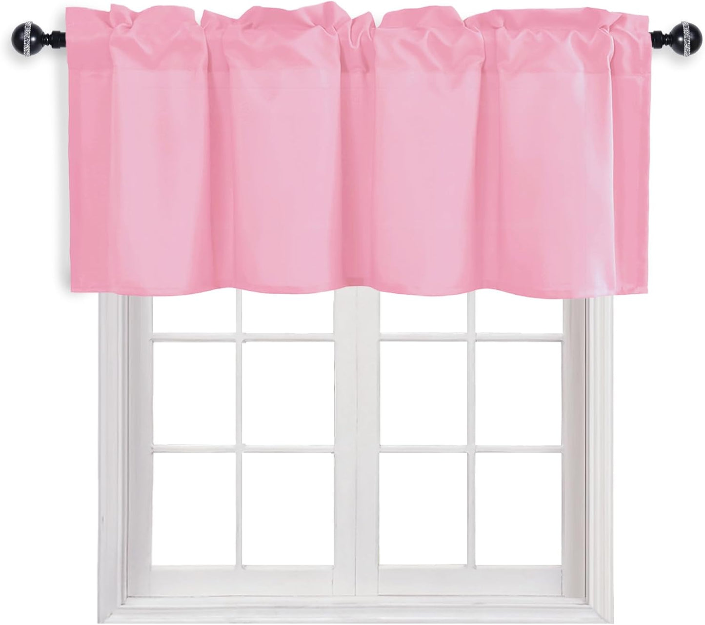 Hiasan Valance Curtains for Kitchen, Living Room, Basement, and Bathroom Windows, Small Window, Farmhouse Solid Short Topper, Short Rod Pocket Curtain Panels - 52 x 18 Inches, Light Pink, 1 Panel