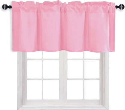 Hiasan Valance Curtains for Kitchen, Living Room, Basement, and Bathroom Windows, Small Window, Farmhouse Solid Short Topper, Short Rod Pocket Curtain Panels - 52 x 18 Inches, Light Pink, 1 Panel