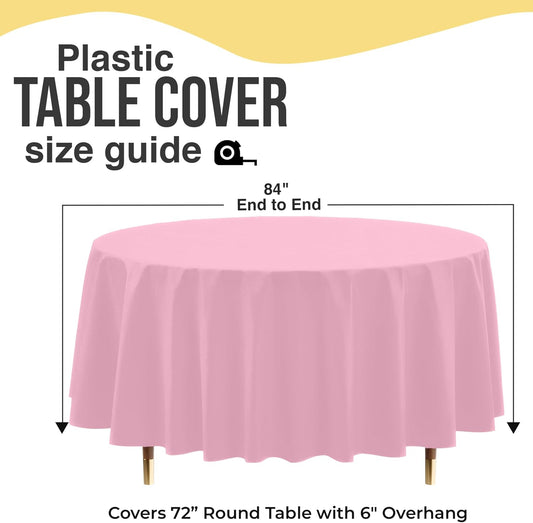 Exquisite 66% Thicker Premium Pink Round Tablecloth 0.5 Mil 12 Pack Plastic Table Cloth Disposable 84 Inch Round Plastic Tablecloth Won't Tear Easily Like Cheap Thin Brands