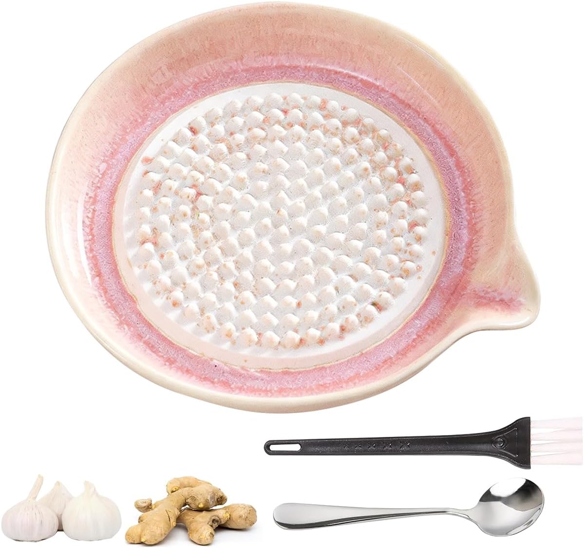 New Gradient Ceramic Grater Plate, Exquisitely Handcrafted Ginger Grater Plate for Chocolate, Fruits, Vegetables, Ginger, Garlic, and Cheese (Pink)