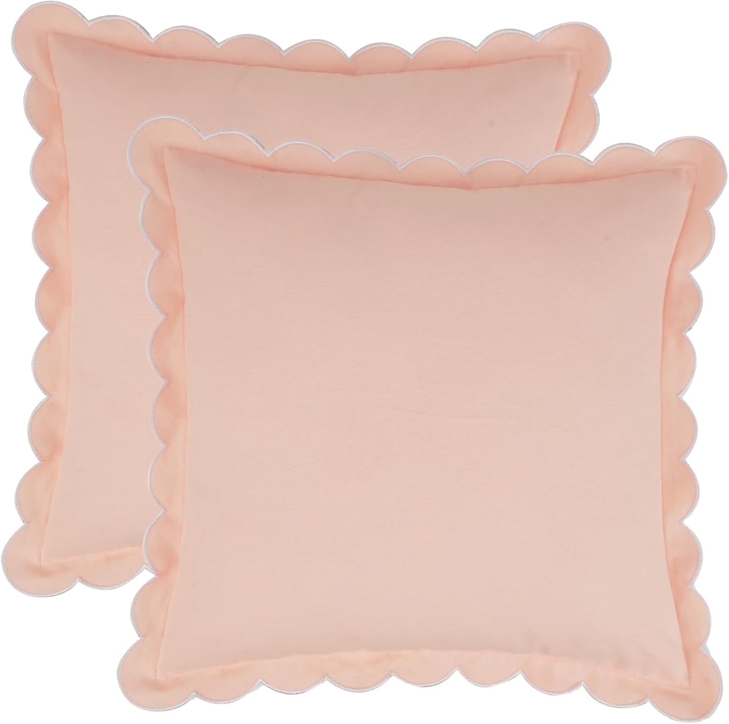 Mrcrypos Peach Pink Scalloped Pillow Covers,Boho Accent Pruffle Throw Pillows 18X18 Set of 2 Pillow Covers Decorative Pink Throw Pillows for Home Living Room Sofa Couch Bed Décor