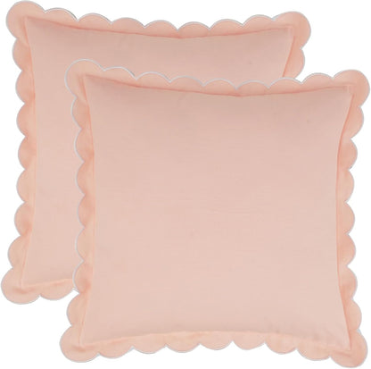Mrcrypos Peach Pink Scalloped Pillow Covers,Boho Accent Pruffle Throw Pillows 18X18 Set of 2 Pillow Covers Decorative Pink Throw Pillows for Home Living Room Sofa Couch Bed Décor